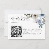 Stusty Blue Wedding Floral Kindly Reply QR Code RSVP Kaartje (Voorkant)