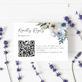 Stusty Blue Wedding Floral Kindly Reply QR Code RSVP Kaartje