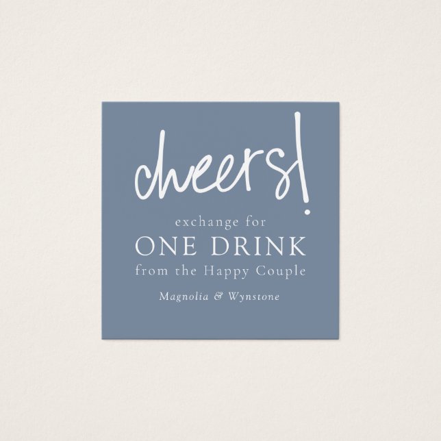Stusty Blue Wedding Free Drink Tokens Vierkante Visitekaartjes (Voorkant)