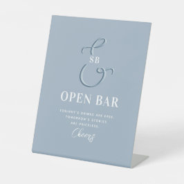 Stusty Blue Wedding Open Bar Reclamebord Met Voetstuk