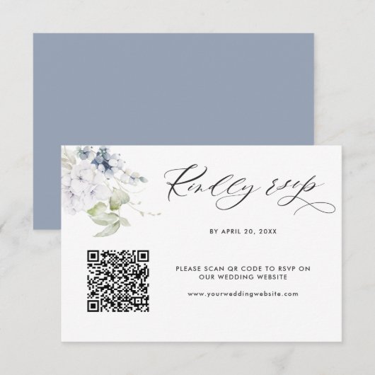 Stusty Blue Wedding Rsvp Online met QR-code scanne Informatiekaartje (Voorkant / Achterkant)