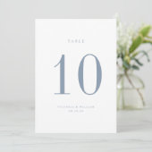 Stusty Blue Wedding Table Number Kaart (Staand voorkant)