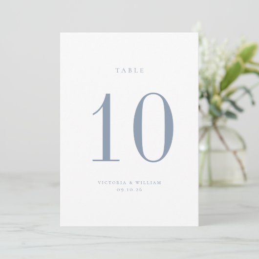 Stusty Blue Wedding Table Number Kaart (Staand voorkant)