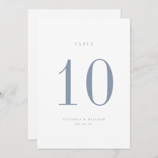 Stusty Blue Wedding Table Number Kaart (Voorkant / Achterkant)