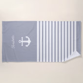 Stusty Blue White Stripes Nautical Personalized Strandlaken (Voorkant)