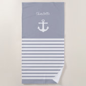 Stusty Blue White Stripes Nautical Personalized Strandlaken (Voorkant)