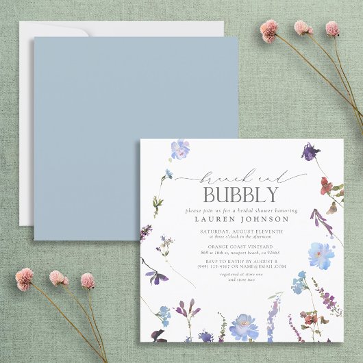Stusty Blue Wildflower Brunch & Bubble Shower Kaart