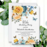 Stusty Blue Yellow Floral Butterflies 80th Birthda Kaart<br><div class="desc">80ste verjaardagsfeestdag met prachtige stoffige blauwe en gele florale en vlindervliegen. Neem contact met mij op voor hulp bij uw aanpassingen of om aanvullende Zazzle-producten aan te vragen of te coördineren voor uw viering.</div>