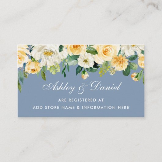 Stusty Blue Yellow White Floral Wedding Registry Informatiekaartje (Voorkant)