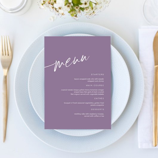 Stusty Paars Minimalist Wedding Menu