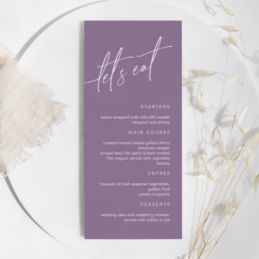 Stusty Paars Minimalist Wedding Menu