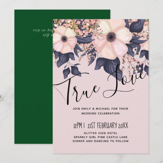 Stusty Pink Blue Floral Wedding Budget (Voorkant / Achterkant)