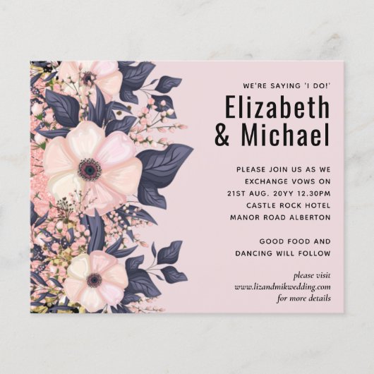 Stusty Pink Blue Floral Wedding Budget (Voorkant)