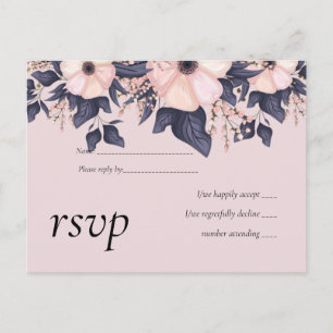Stusty Pink Blue Floral Wedding Budget Uitnodiging Briefkaart