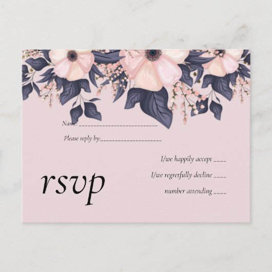 Stusty Pink Blue Floral Wedding Budget Uitnodiging Briefkaart (Voorkant)