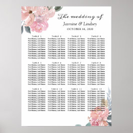 Stusty Pink Blue Floral Wedding Seating Chart Poster