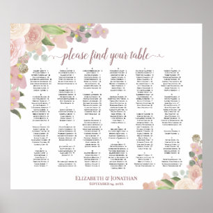 Stusty Pink Boho Floral Alfabetical Seat Chart Poster