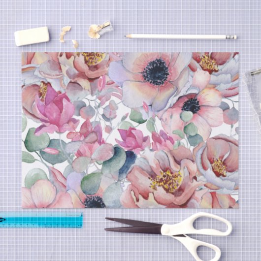 Stusty Pink Spring Floral-weefselpapier Tissuepapier (Craft)