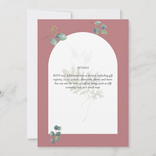 Stusty Roos Eucalyptus Greenery Wedding Arch Kaart (Achterkant)