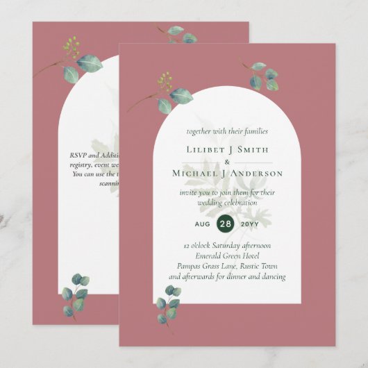 Stusty Roos Eucalyptus Greenery Wedding Arch Kaart (Voorkant / Achterkant)