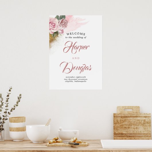 Stusty Roos Floral Weddenschap Welkomstteken Poster (Keuken)
