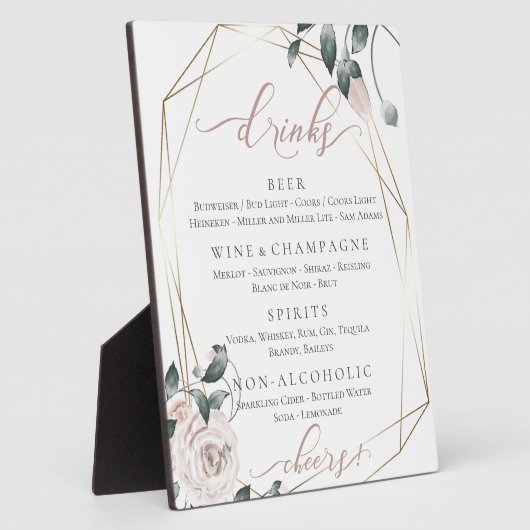 Stusty Roos Floral Wedding Reception Bar Menu Fotoplaat (Zijkant)