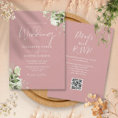 Stusty Roos Greenery Floral QR Code Weddenschap Kaart