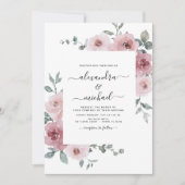 Stusty Roos Pink Floral Eucalyptus Greenery Weddin Kaart (Voorkant)