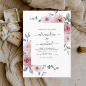 Stusty Roos Pink Floral Eucalyptus Greenery Weddin Kaart