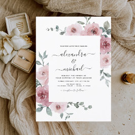 Stusty Roos Pink Floral Eucalyptus Greenery Weddin Kaart