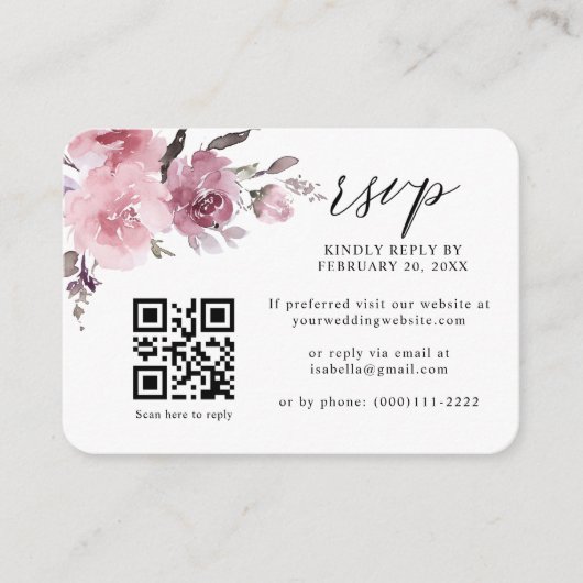 Stusty Roos Roze pasta Floral QR Code Weddenschap  Informatiekaartje (Voorkant)