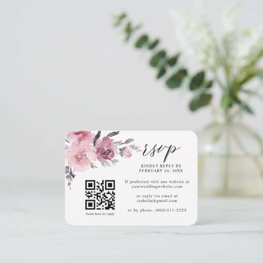 Stusty Roos Roze pasta Floral QR Code Weddenschap  Informatiekaartje (Staand voorkant)