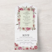 Stusty roos waterverf floral border sping bruiloft all in one uitnodiging (Binnen)
