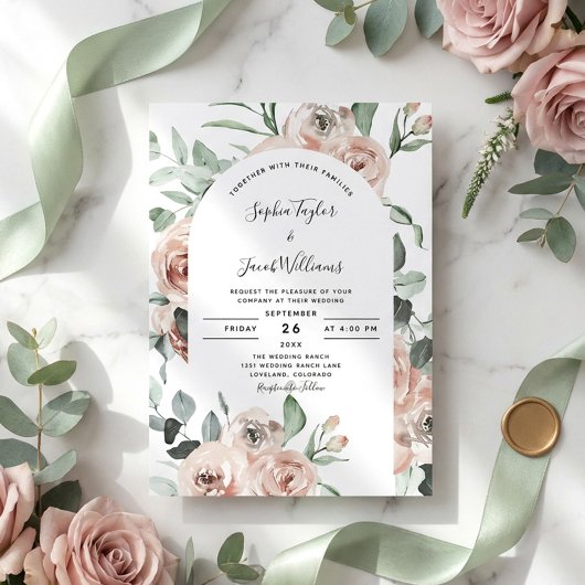 Stusty Roses Floral Eucalyptus Wedding Kaart