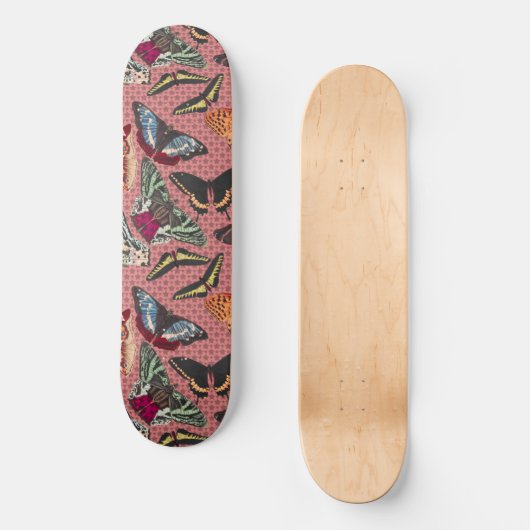 Stusty roze met  vlinderillustraties persoonlijk skateboard (Voorkant)