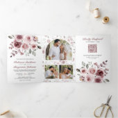 Stusty roze rozen in één QR-code bruiloft Drieluik Uitnodiging (Binnen)