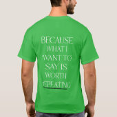 Stuttering Confidence Green T-Shirt (Achterkant)