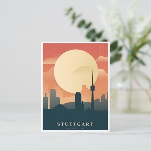 Stuttgart City Germany Retro Skyline  Briefkaart (Staand voorkant)
