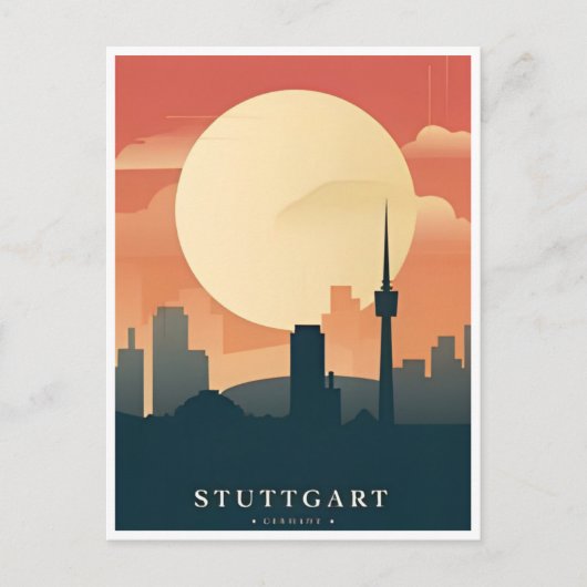 Stuttgart City Germany Retro Skyline  Briefkaart (Voorkant)