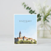 Stuttgart City Germany Retro Skyline Briefkaart (Staand voorkant)