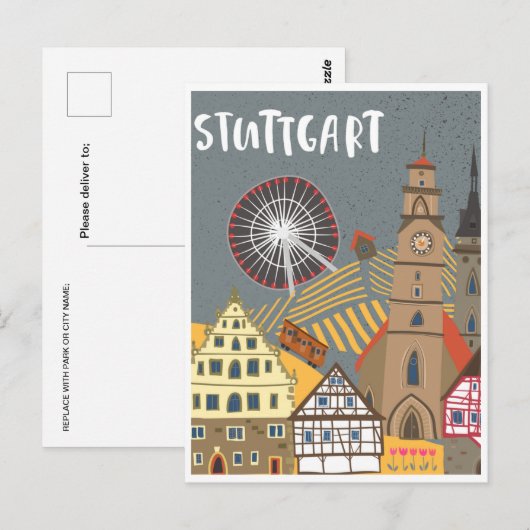Stuttgart City Germany Retro Skyline  Briefkaart (Voorkant / Achterkant)