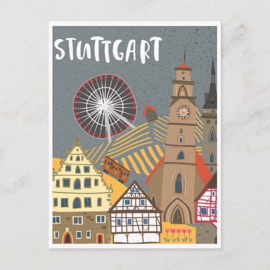 Stuttgart City Germany Retro Skyline Briefkaart (Voorkant)