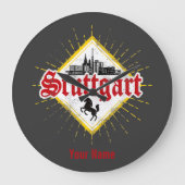 Stuttgart City Germany Retro Skyline  Grote Klok (Voorkant)