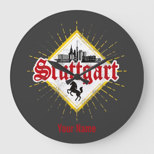 Stuttgart City Germany Retro Skyline Grote Klok (Voorkant)