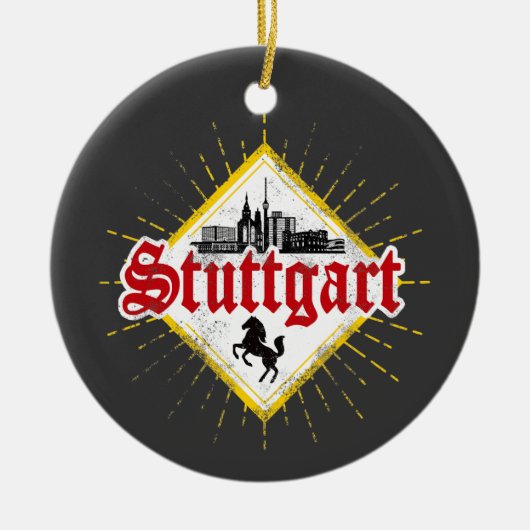 Stuttgart City Germany Retro Skyline  Keramisch Ornament (Voorkant)
