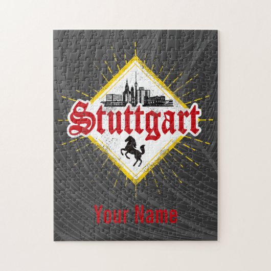 Stuttgart City Germany Retro Skyline Legpuzzel (Verticaal)