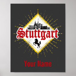 Stuttgart City Germany Retro Skyline  Poster