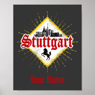 Stuttgart City Germany Retro Skyline Poster