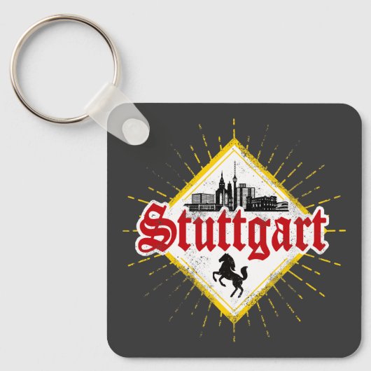 Stuttgart City Germany Retro Skyline  Sleutelhanger (Voorkant)