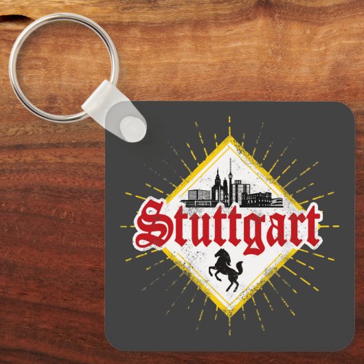 Stuttgart City Germany Retro Skyline  Sleutelhanger (Voorkant)
